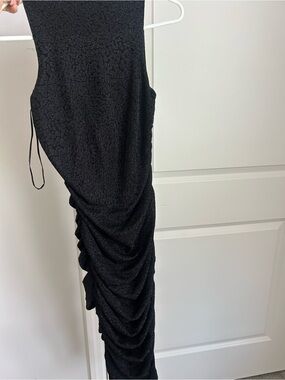 TALULAH Black Midi Ruched Evening Dress